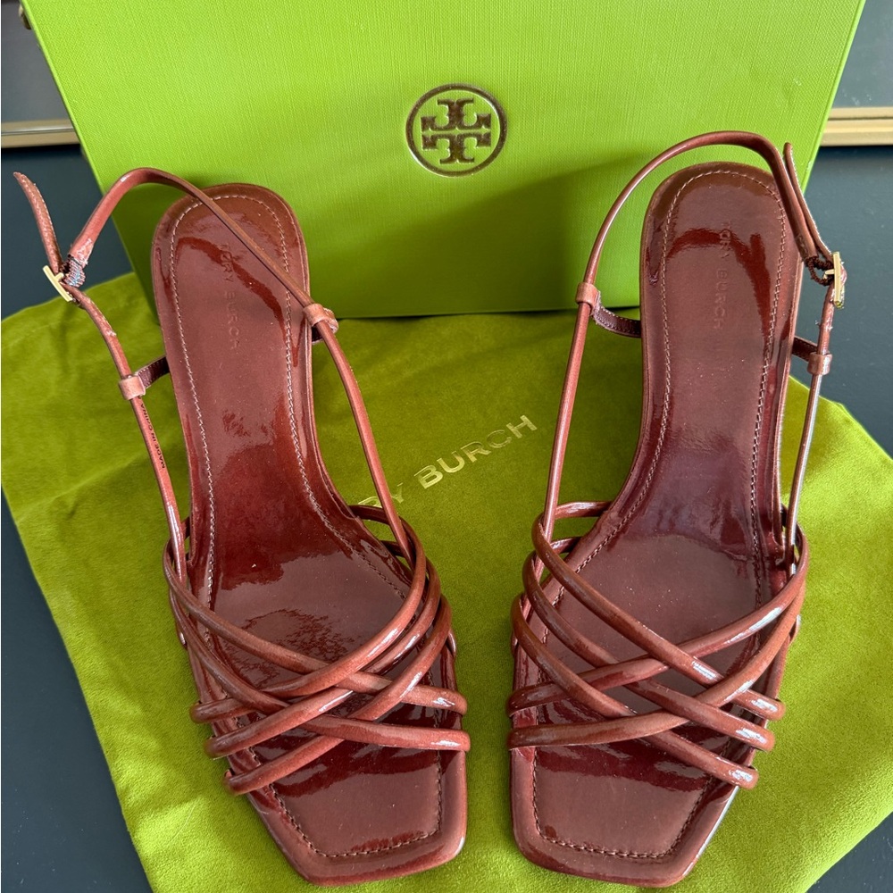 Tory Burch Strappy Patent Leather Slingback Heels